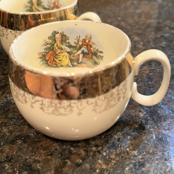 1930’s 22k Vintage Sabin Crest O Gold Colonial Teacups/Coffee Mugs/Cups set of 2 - Picture 1 of 12